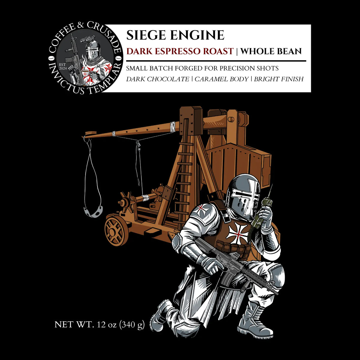 Siege Engine Espresso | Dark Roast Whole Bean Coffee 12oz - Invictus Templar