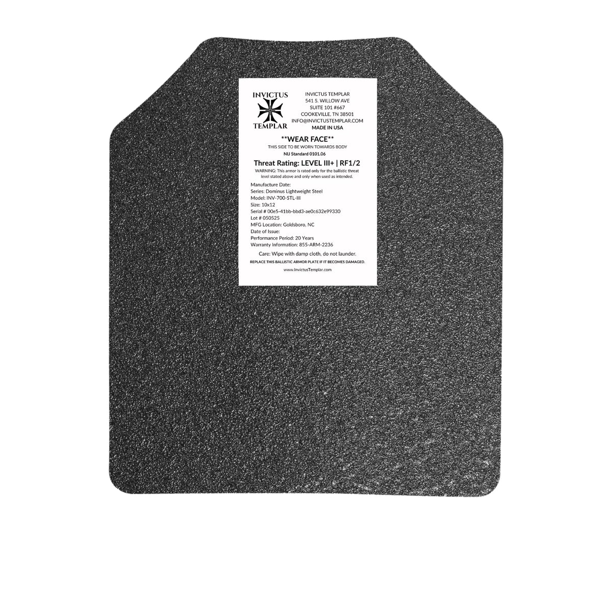Dominus AR700 Lightweight Level RF1/RF2 Steel Armor Rifle Plate