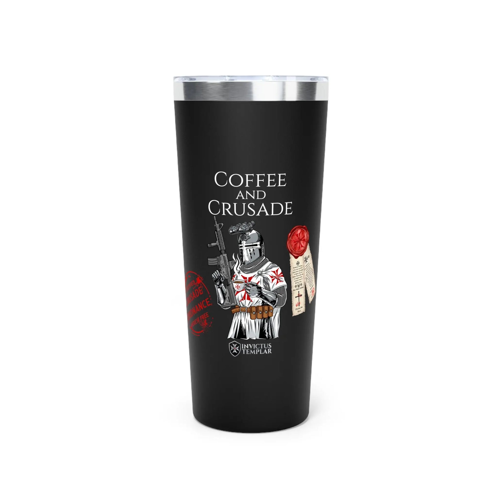 ‘Coffee and Crusade’ 22oz Copper Insulated Tumbler – Fuel Your Mission - Invictus Templar