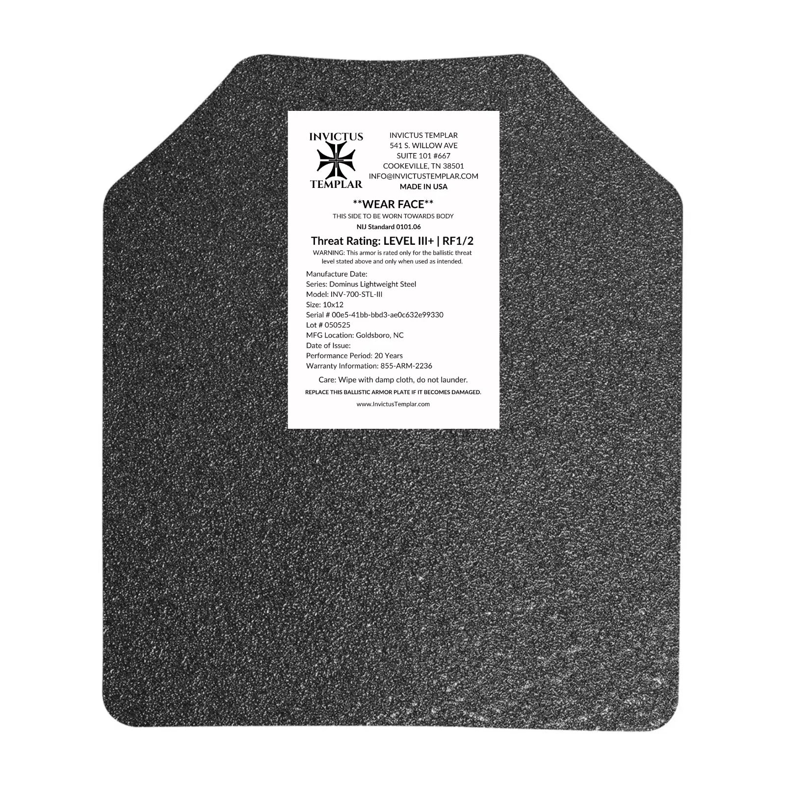 Dominus AR700 Lightweight Level RF1/RF2 Steel Rifle Plates (Set of 2) Invictus Templar