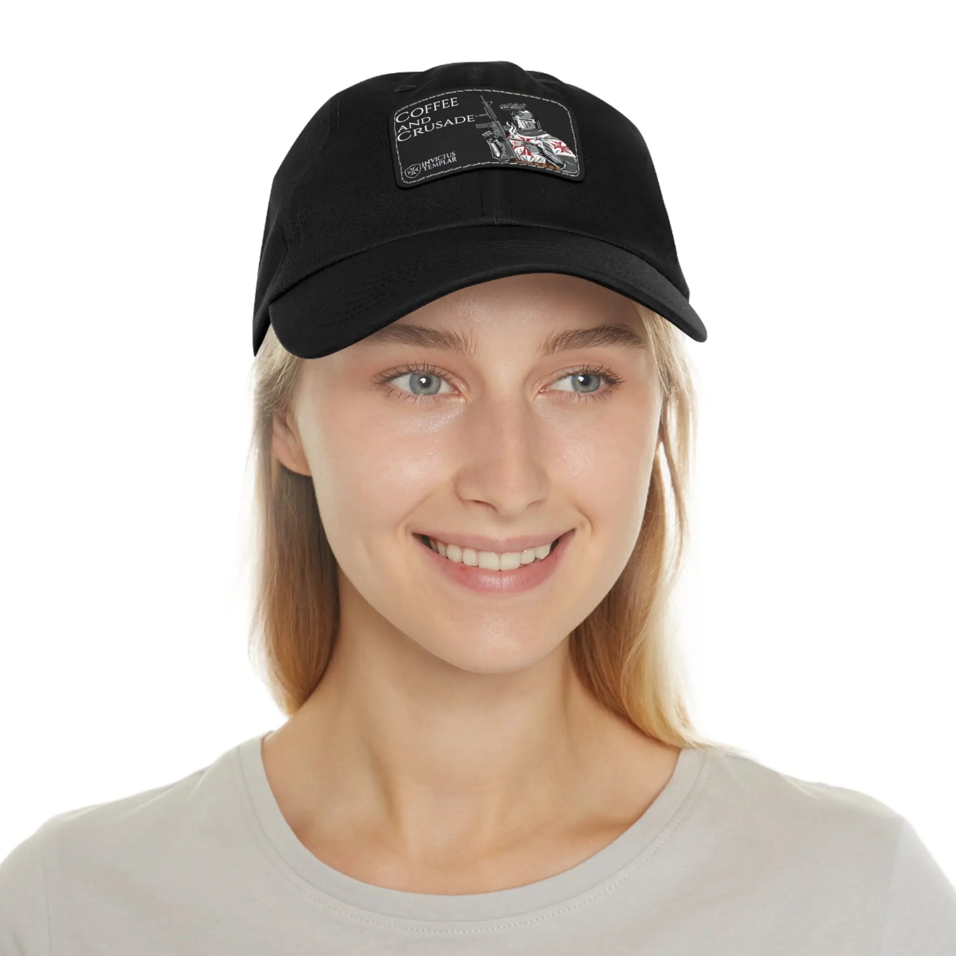 'Coffee and Crusade' Dad Hat with Leather Patch Invictus Templar
