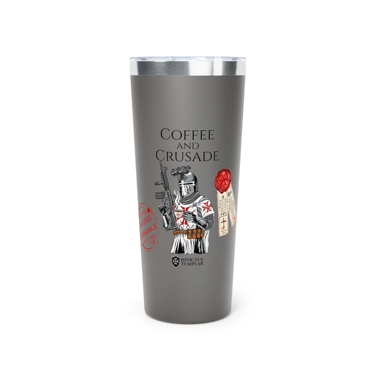 ‘Coffee and Crusade’ 22oz Copper Insulated Tumbler – Fuel Your Mission - Invictus Templar