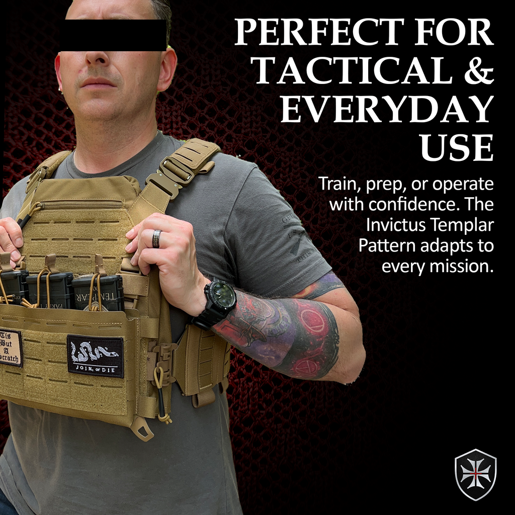 Person wearing Invictus Pattern MK I Modular Plate Carrier for tactical and everyday use.